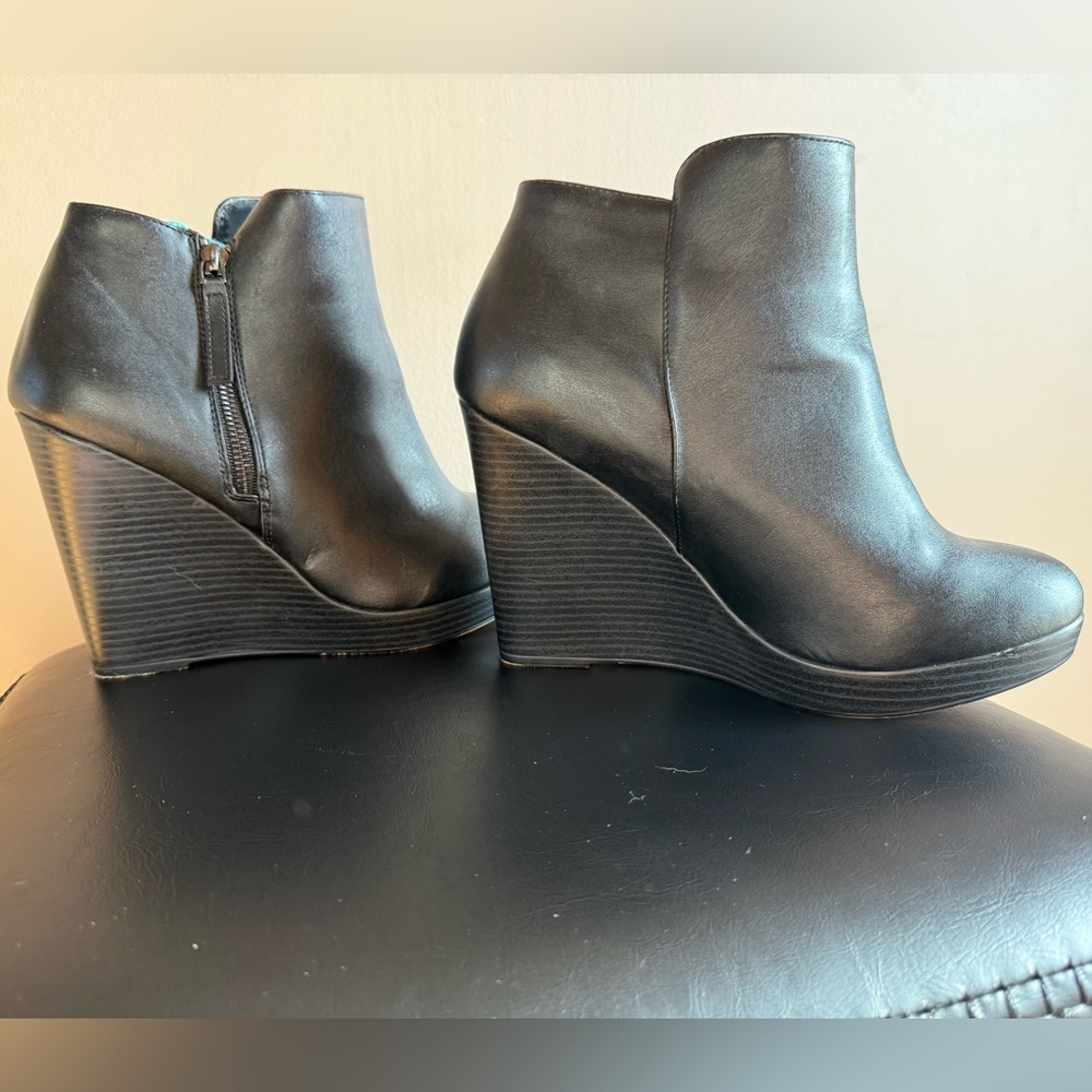Torrid Black Leather Ankle Booties with Wedge Heel